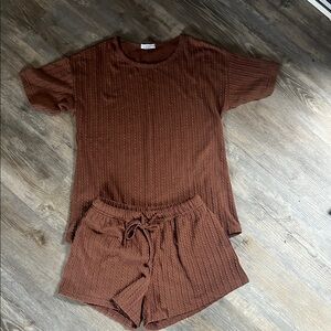 Brown Textured Women's Sleepwear Set